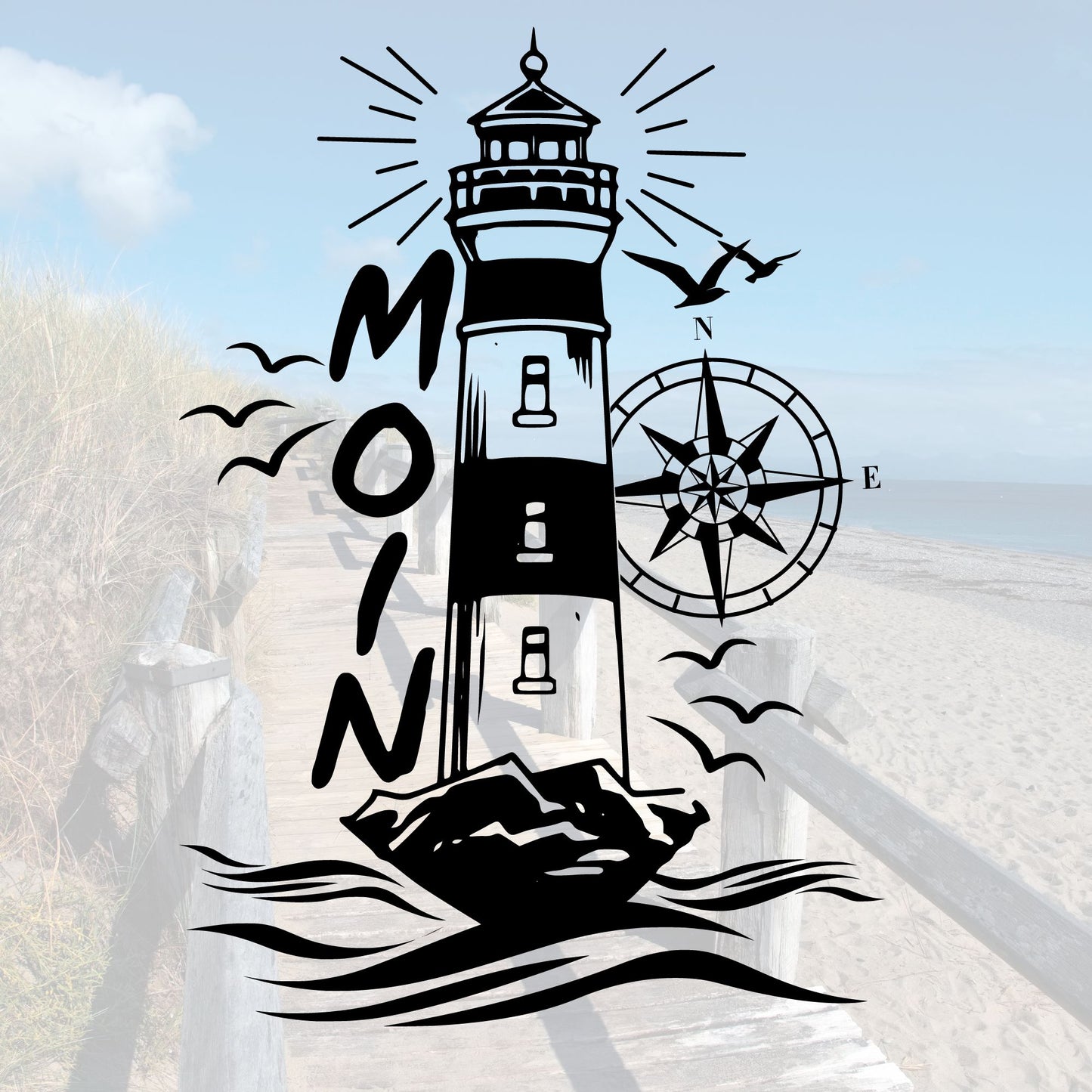 Moin SVG Datei maritim Leuchtturm Windrose Plotterdatei