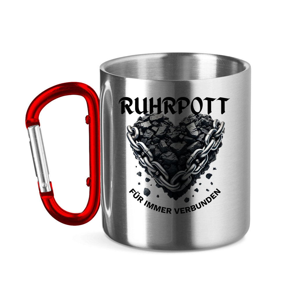 Edelstahltasse mit Karabinergriff Kohlen Herz