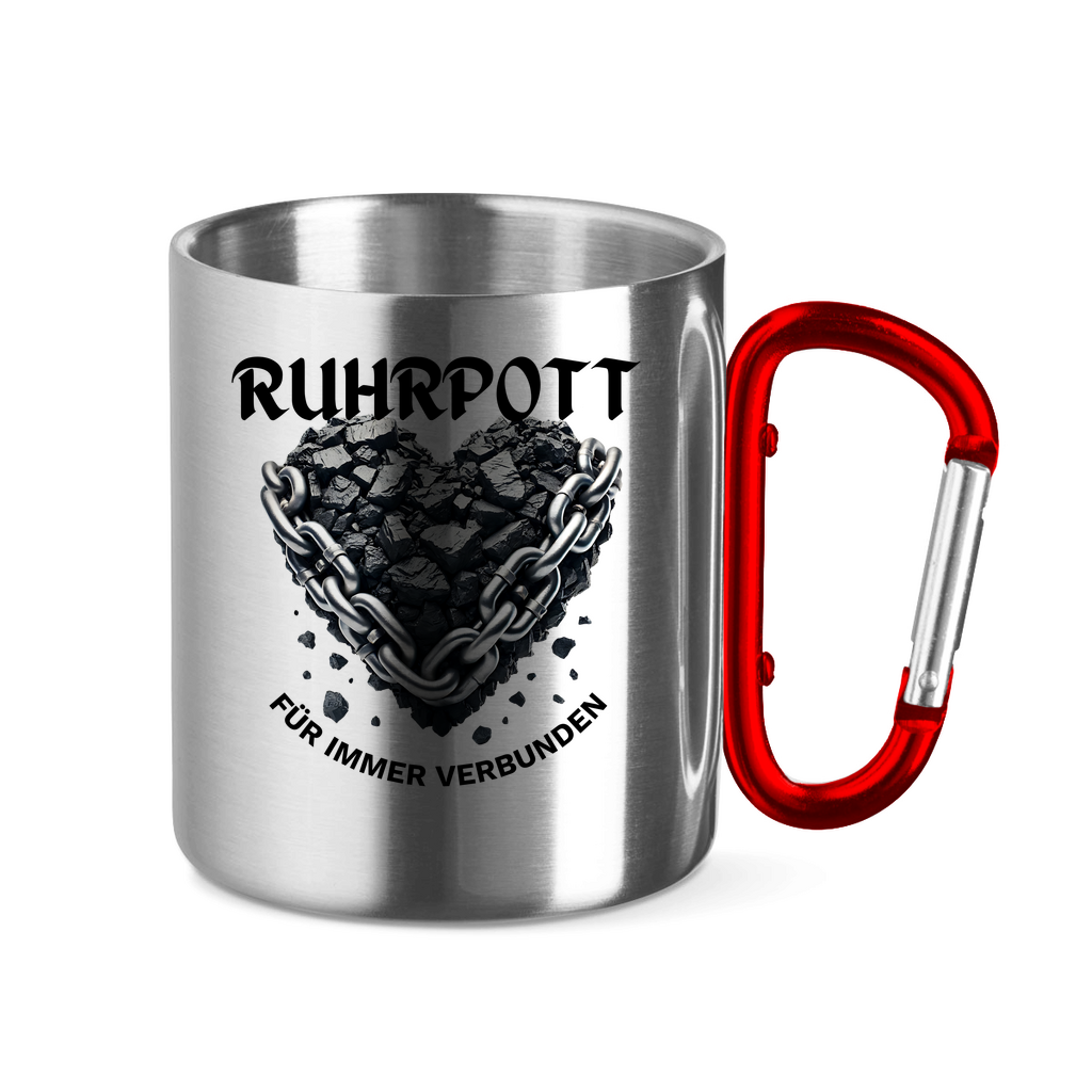 Edelstahltasse mit Karabinergriff Kohlen Herz