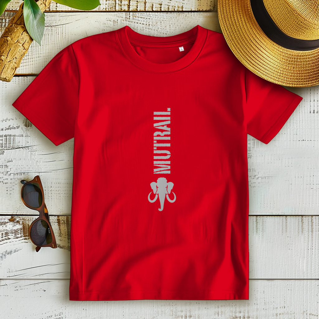 MUTRAIL™ Core Line Damen Premium Bio T-Shirt in Rot – Frontansicht mit vertikalem Logo und Mammut