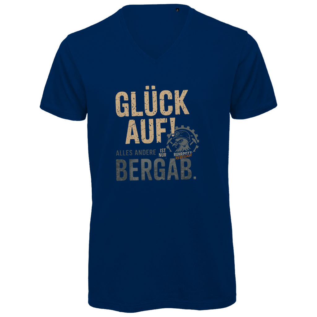 Herren Premium Bio V-Neck T-Shirt Glück Auf! Alles andere ist Bergab