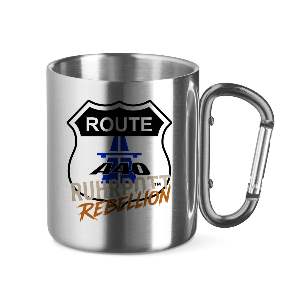 Edelstahltasse mit Karabinergriff Route A40
