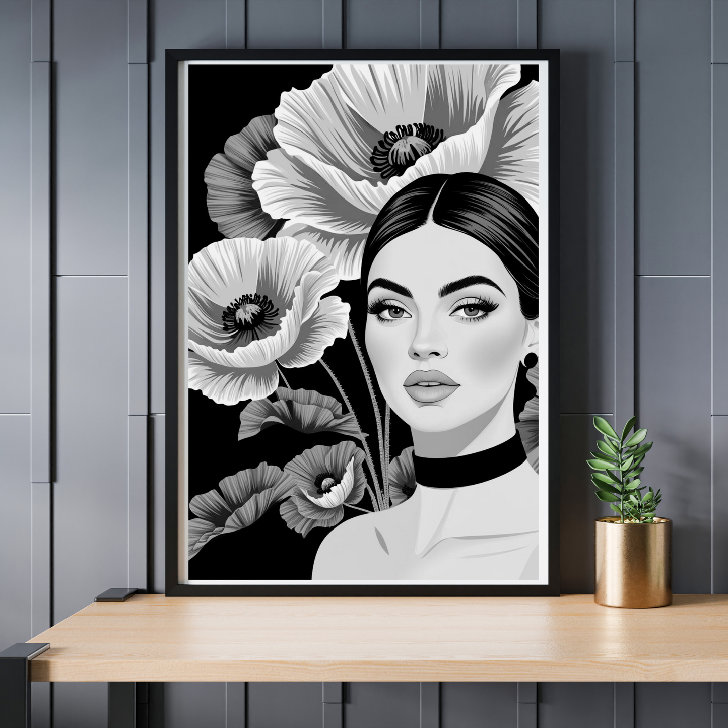 Poster mit Frau & Mohnblumen von Ruhrpott-Rebellion.de, ideale Dekoration für modernes Zuhause.
