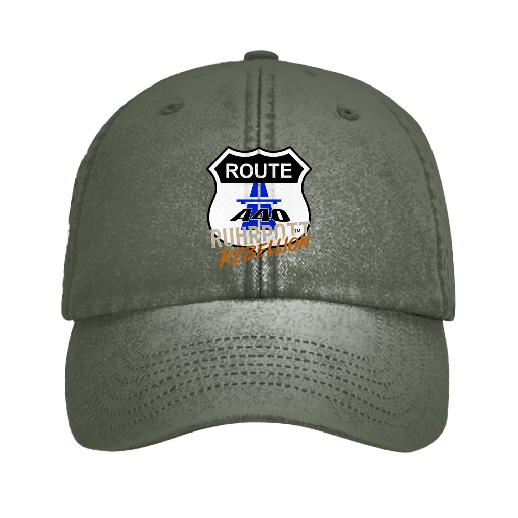 Vintage Cap Route A40 Ruhrpott Rebellion in Olive mit Autobahn-Logo