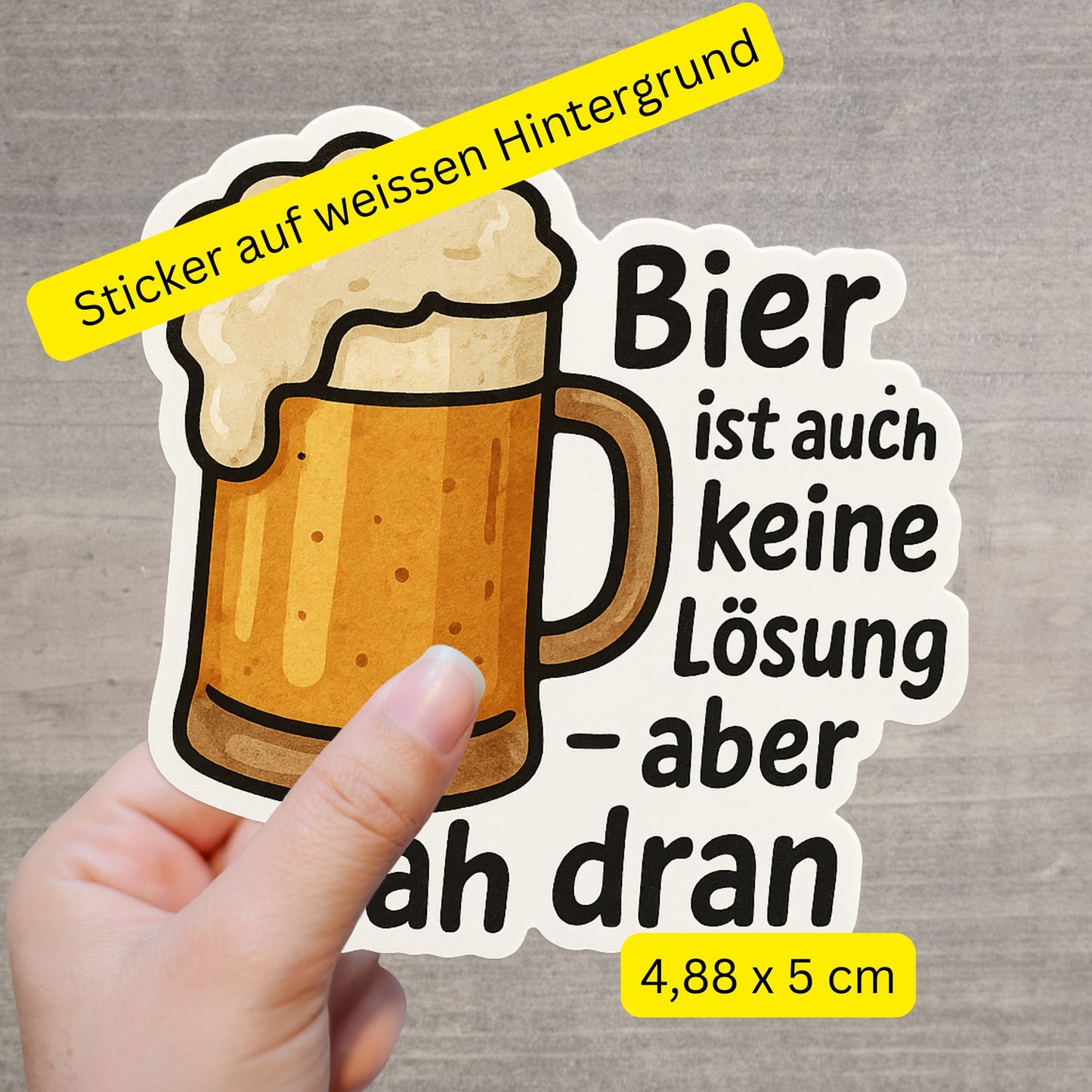 Bier ist keine Lösung Sticker – 4,9x5 cm Gag-Aufkleber
