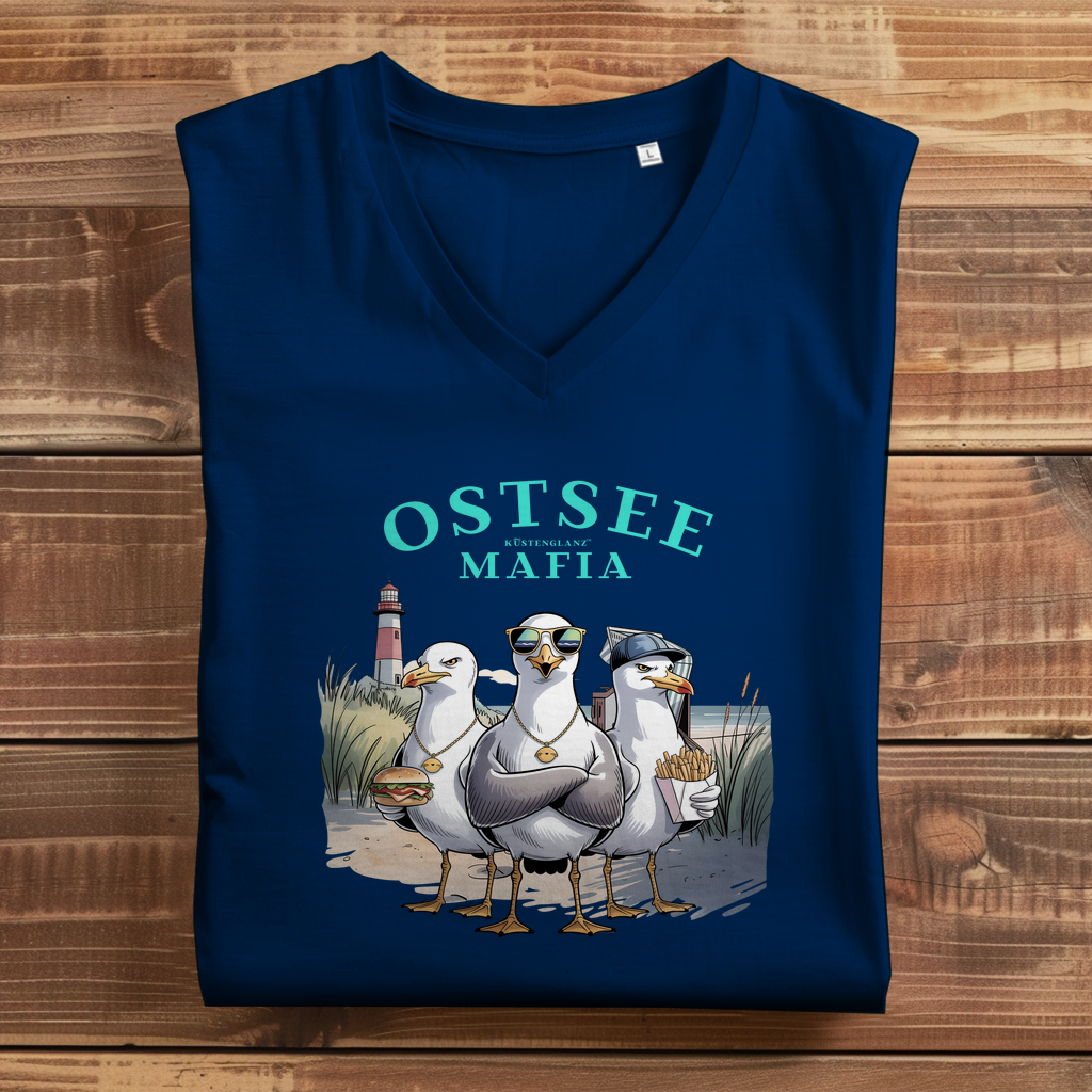 Nachhaltiges Damen Bio V-Neck aus Baumwolle – Ostsee Mafia Küstenhumor