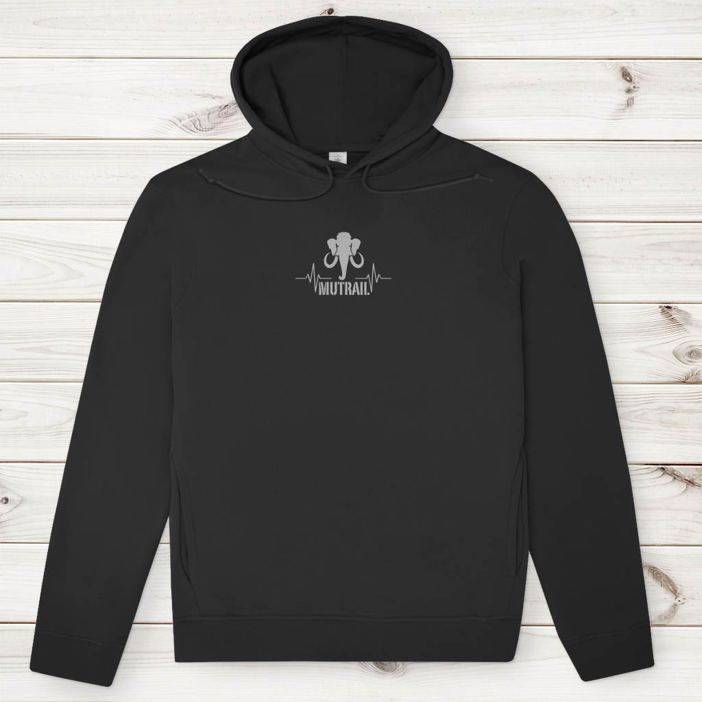 MUTRAIL™ Core Line Herren Premium Bio Hoodie Vorderseite in Schwarz mit Mammut-Logo