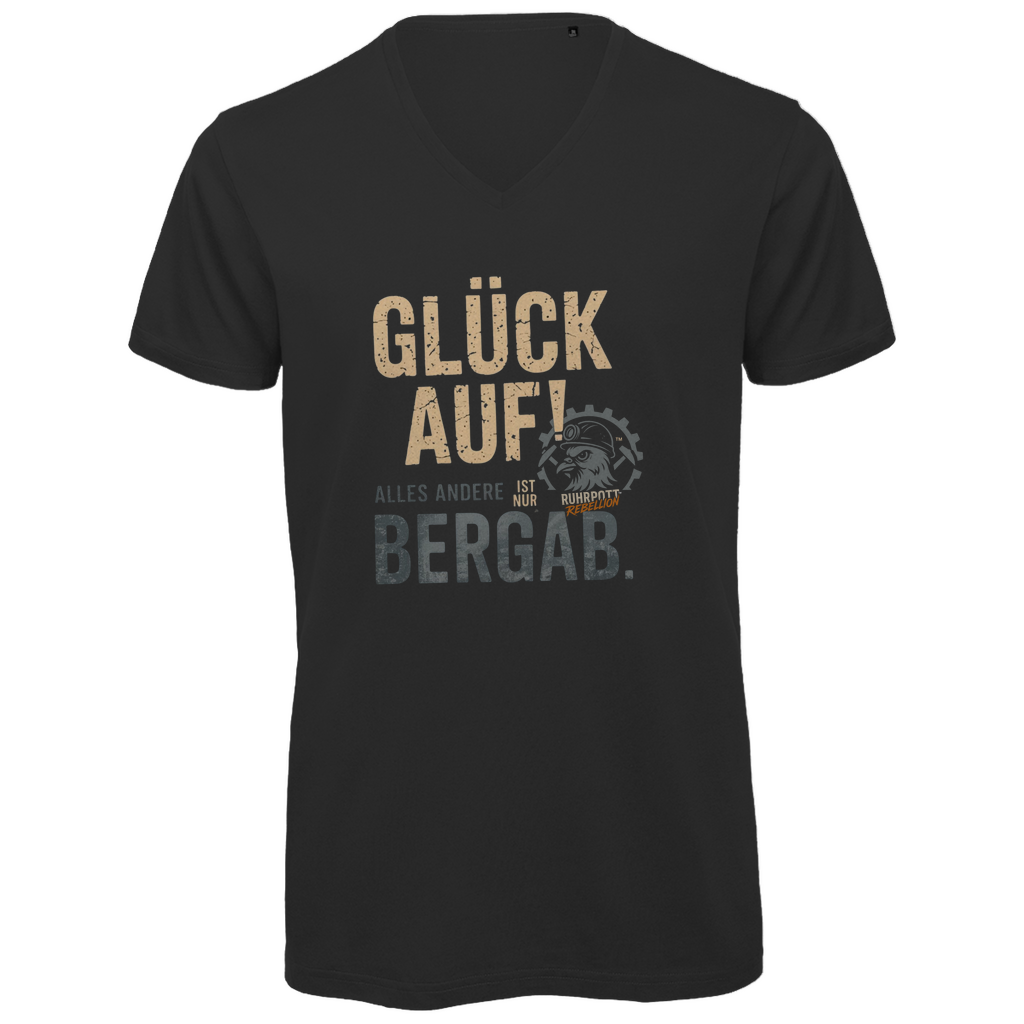 Herren Premium Bio V-Neck T-Shirt Glück Auf! Alles andere ist Bergab