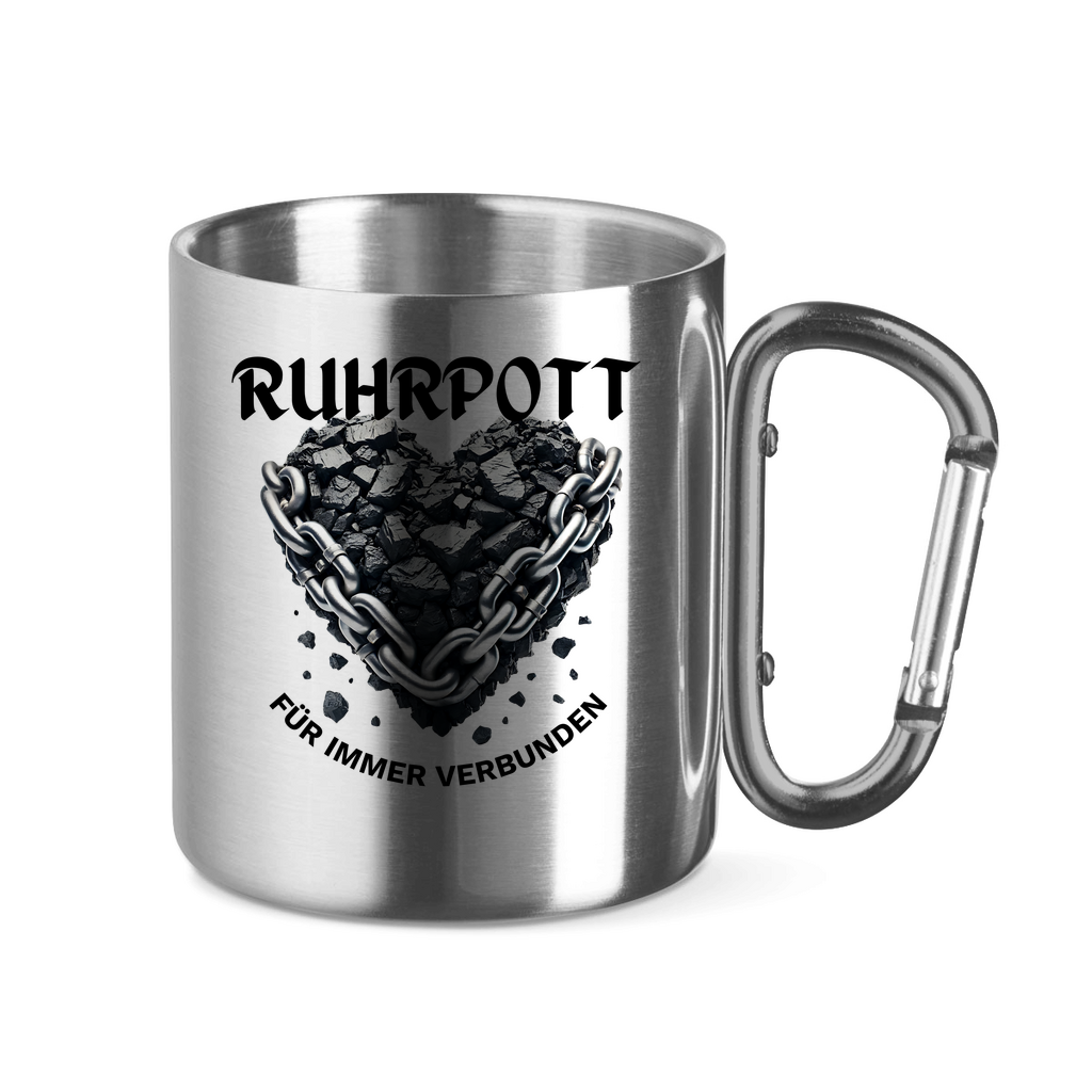 Edelstahltasse mit Karabinergriff Kohlen Herz