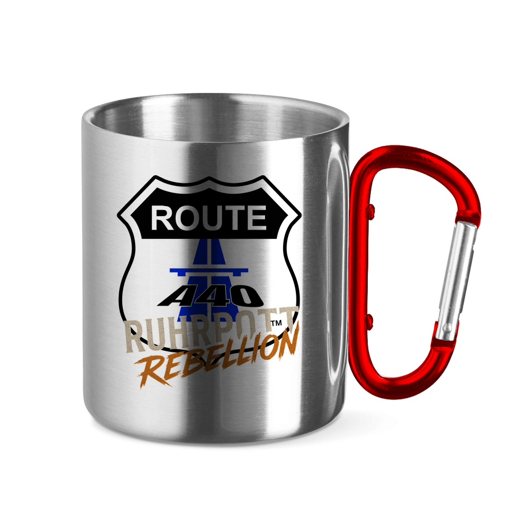 Edelstahltasse mit Karabinergriff Route A40