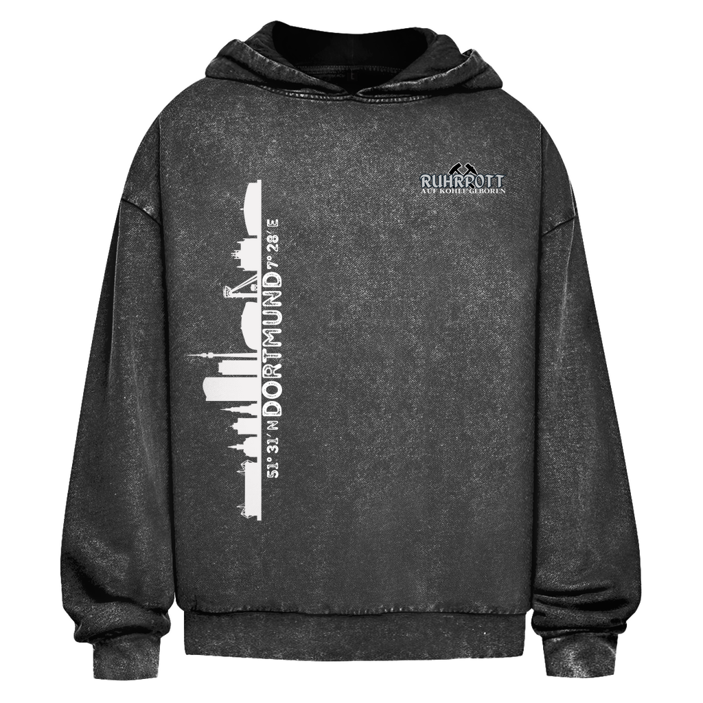 Oversize Washed Hoodie Dortmund mit Silhouette und Koordinaten