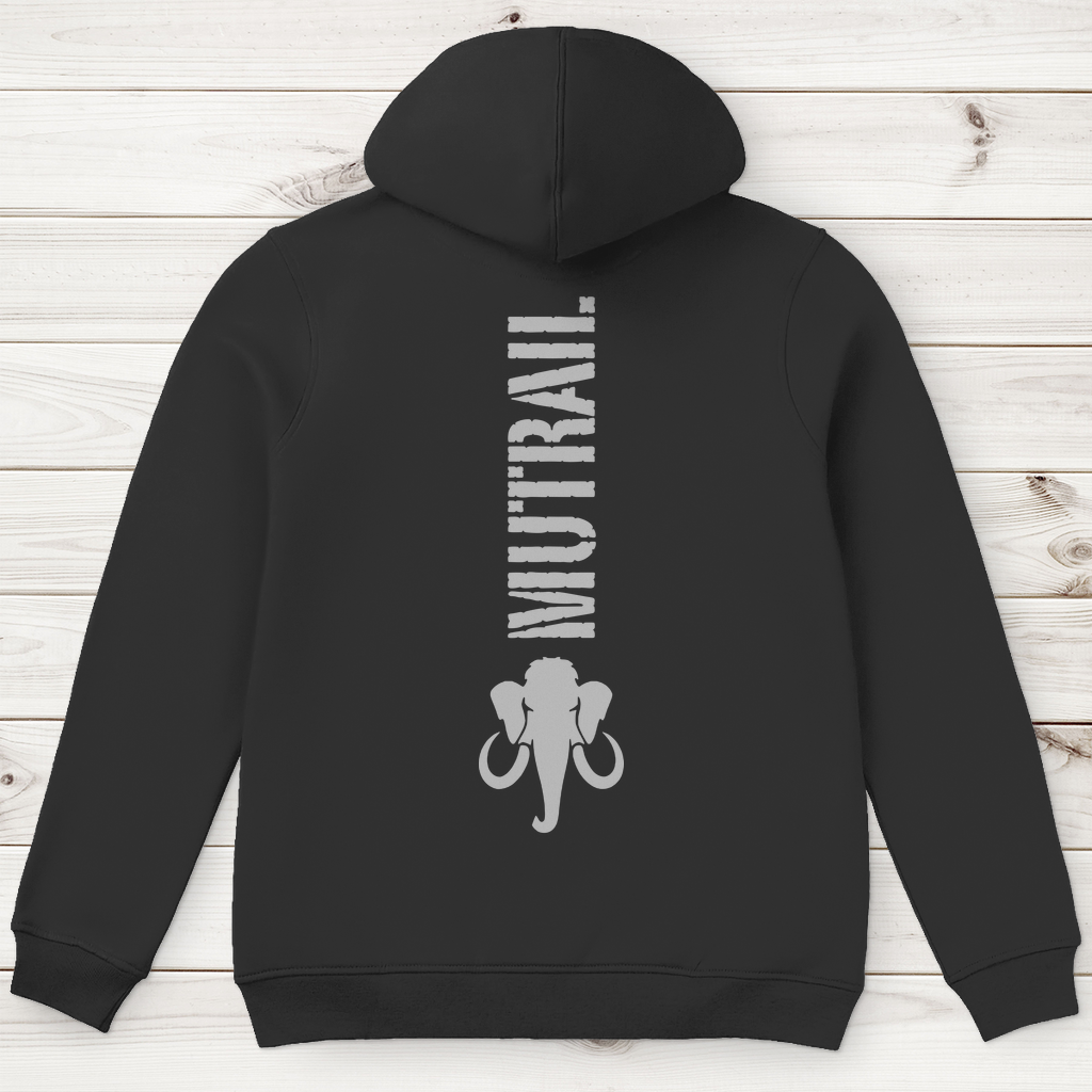MUTRAIL™ Core Line Herren Premium Bio Hoodie Rückseite mit vertikalem MUTRAIL™ Schriftzug