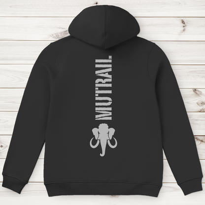 MUTRAIL™ Core Line Herren Premium Bio Hoodie Rückseite mit vertikalem MUTRAIL™ Schriftzug
