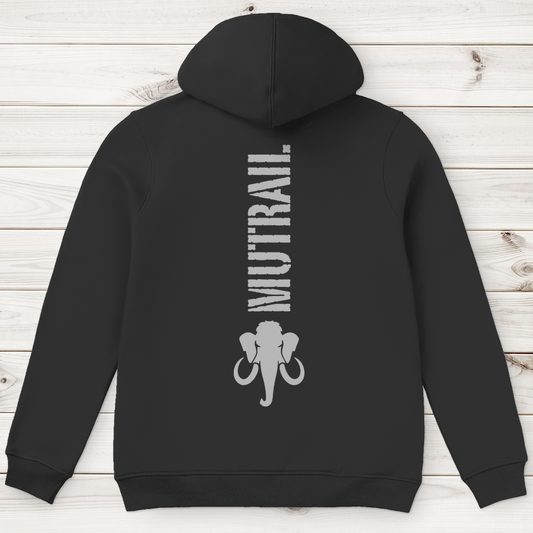 MUTRAIL™ Core Line Herren Premium Bio Hoodie Rückseite mit vertikalem MUTRAIL™ Schriftzug