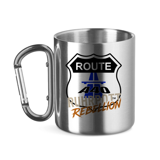 Outdoor-Tasse Edelstahl 320 ml mit Karabinergriff im Ruhrpott Styling