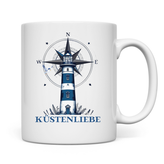 Tasse Küstenliebe mit Leuchtturm und Kompass