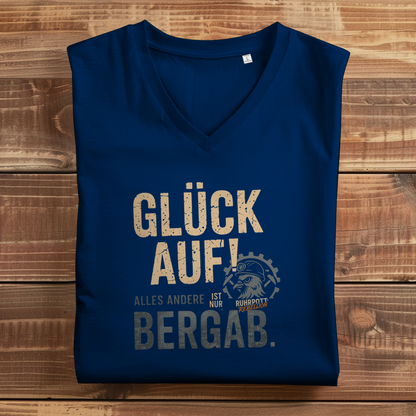 Damen Premium Bio V-Neck T-Shirt Glück Auf! Alles andere ist Bergab