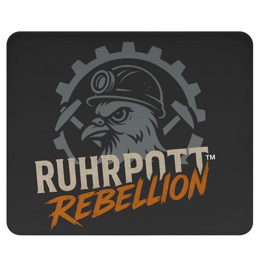 Schwarzes Ruhrpott Rebellion Mousepad mit Bergbau-Taube und Zahnrad Design