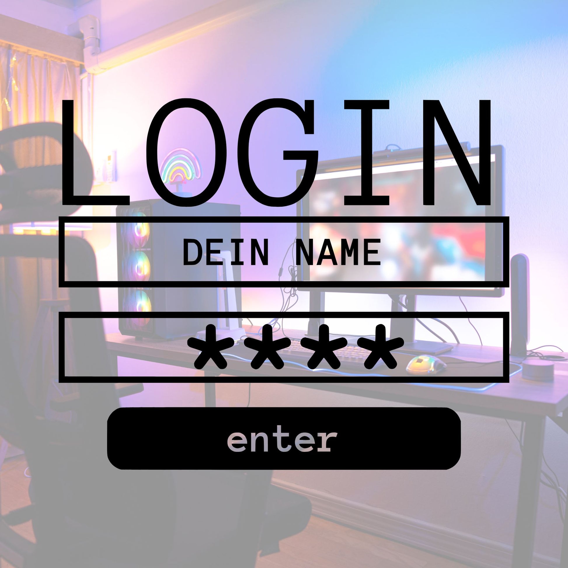 Login Tür Aufkleber mit Wunschname für Gamerzimmer