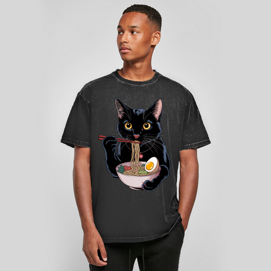 Oversize Washed T-Shirt Asian Cat