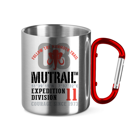 Edelstahltasse mit Karabinergriff Tasse Follow the Mammoth Trail 08