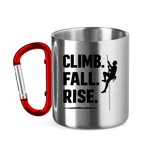 Edelstahltasse mit Karabinergriff Climb Fall Rise