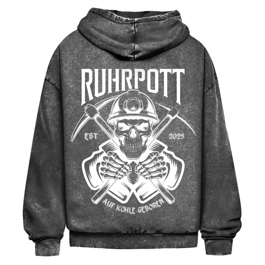 Oversize Washed Hoodie Ruhrpott Schädel Auf Kohle geboren