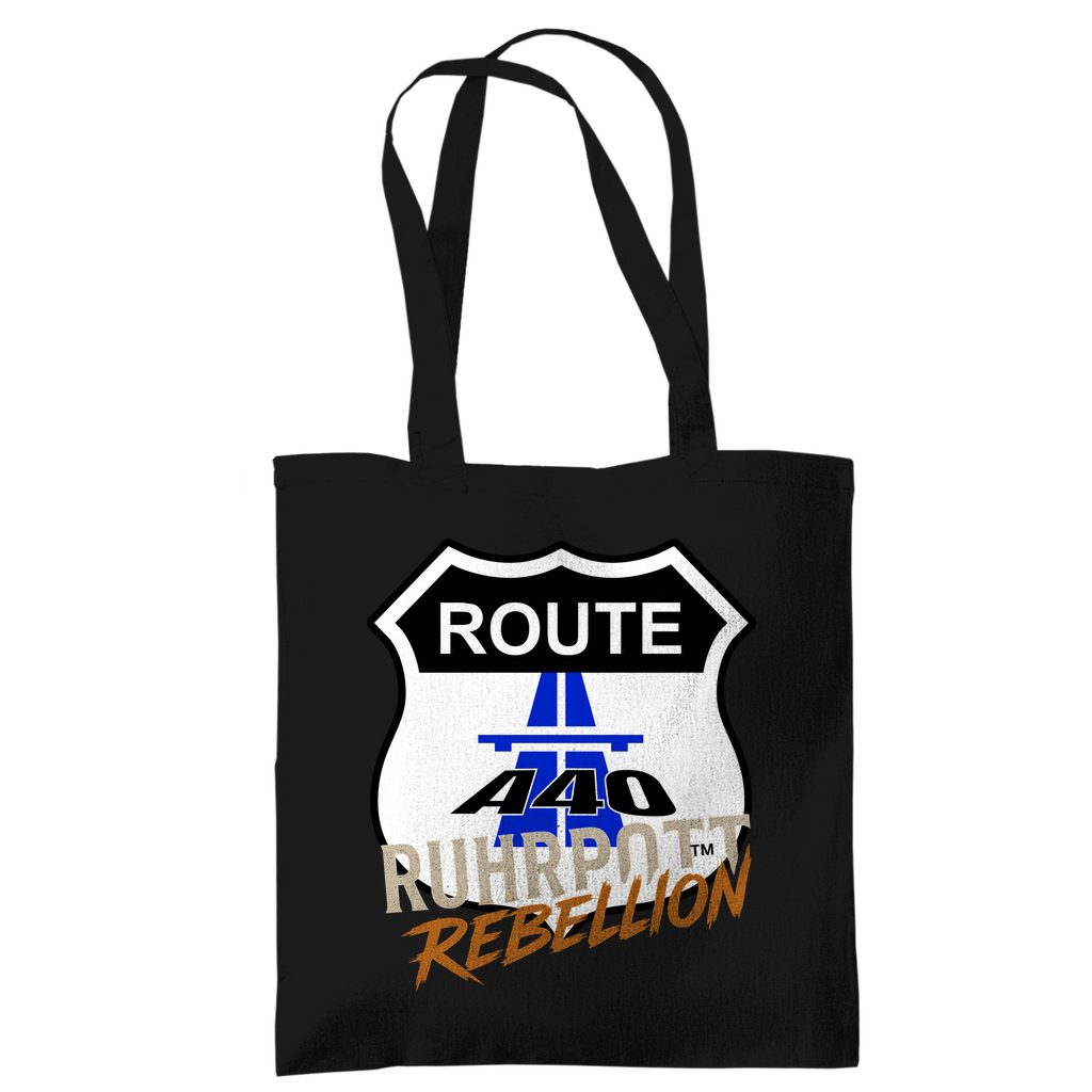 Schwarze Baumwoll-Tote Bag mit Route A40 – Ruhrpott Rebellion Design