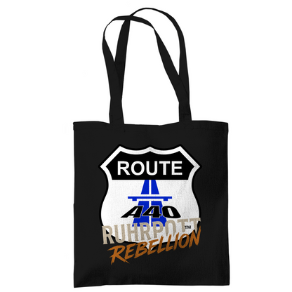 Schwarze Baumwoll-Tote Bag mit Route A40 – Ruhrpott Rebellion Design