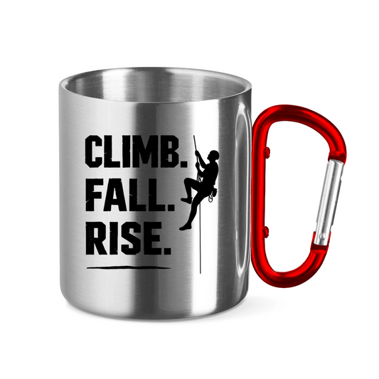 Edelstahltasse mit Karabinergriff Climb Fall Rise