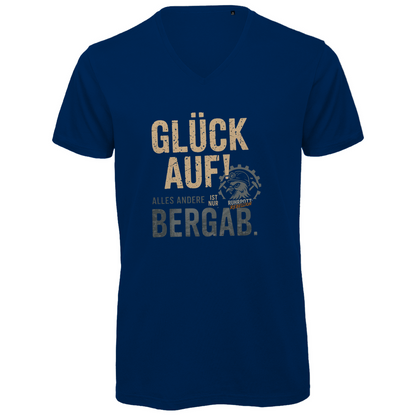 Herren Premium Bio V-Neck T-Shirt Glück Auf! Alles andere ist Bergab