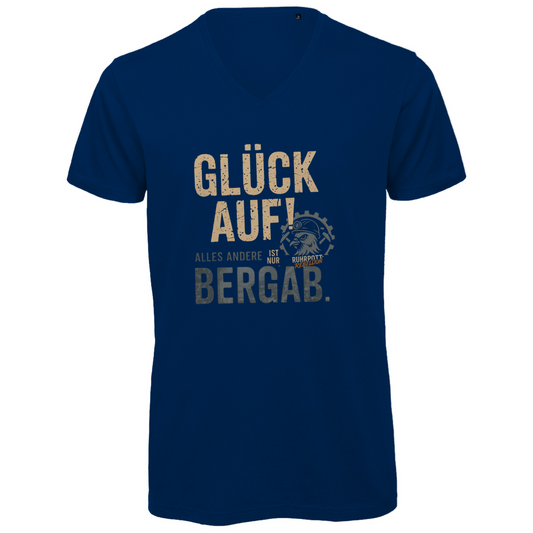 Herren Premium Bio V-Neck T-Shirt Glück Auf! Alles andere ist Bergab