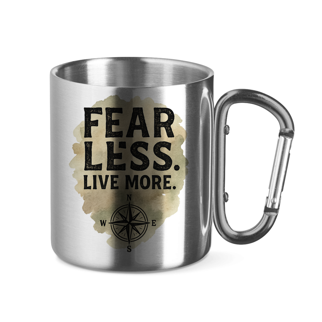 Edelstahltasse mit Karabinergriff Fear Less. Live More