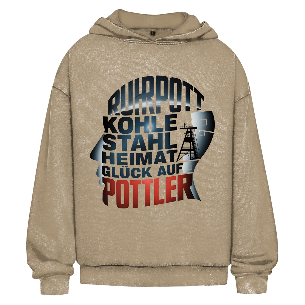 Oversize Washed Hoodie Ruhrpott Kohle Stahl Heimat