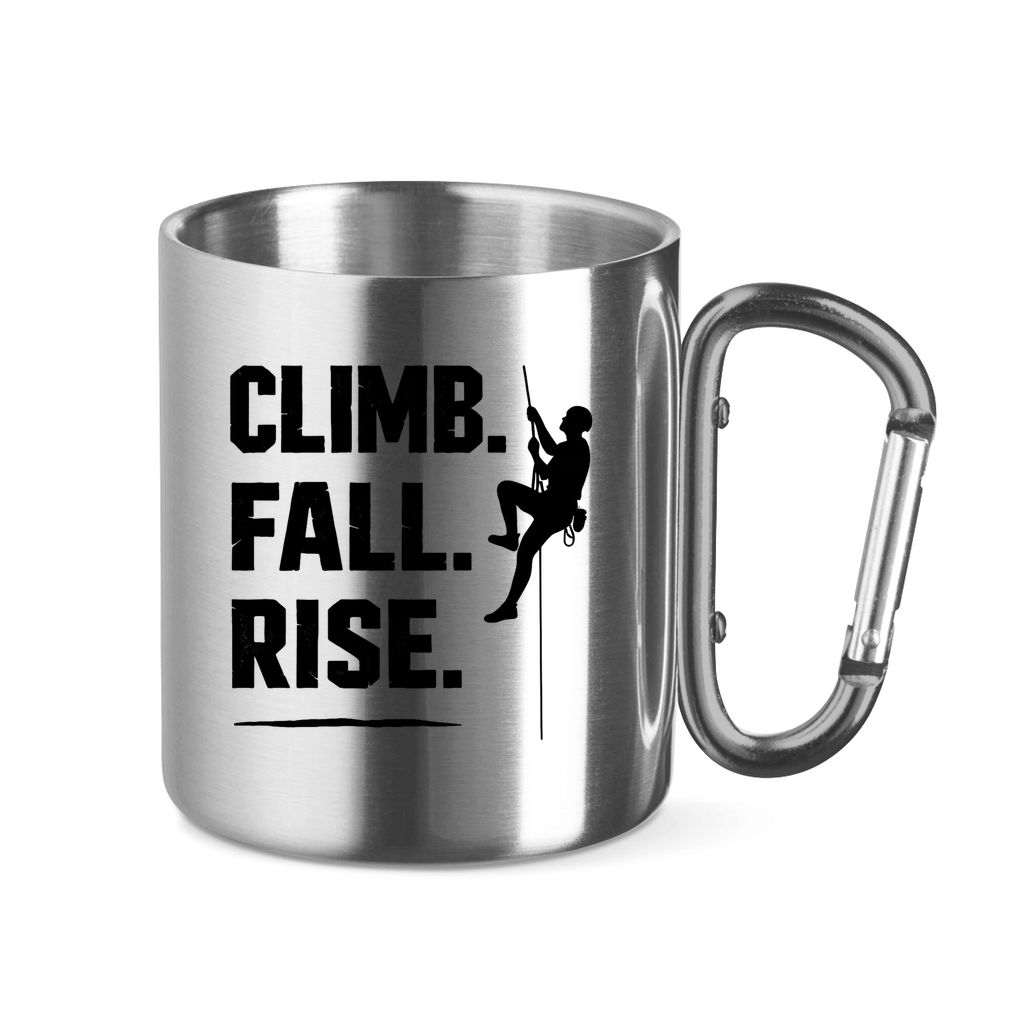 Edelstahltasse mit Karabinergriff Climb Fall Rise