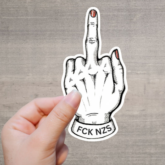 FCK NZS Vinyl-Aufkleber mit Mittelfinger-Geste – Statement-Sticker gegen Nazis, konturgeschnitten