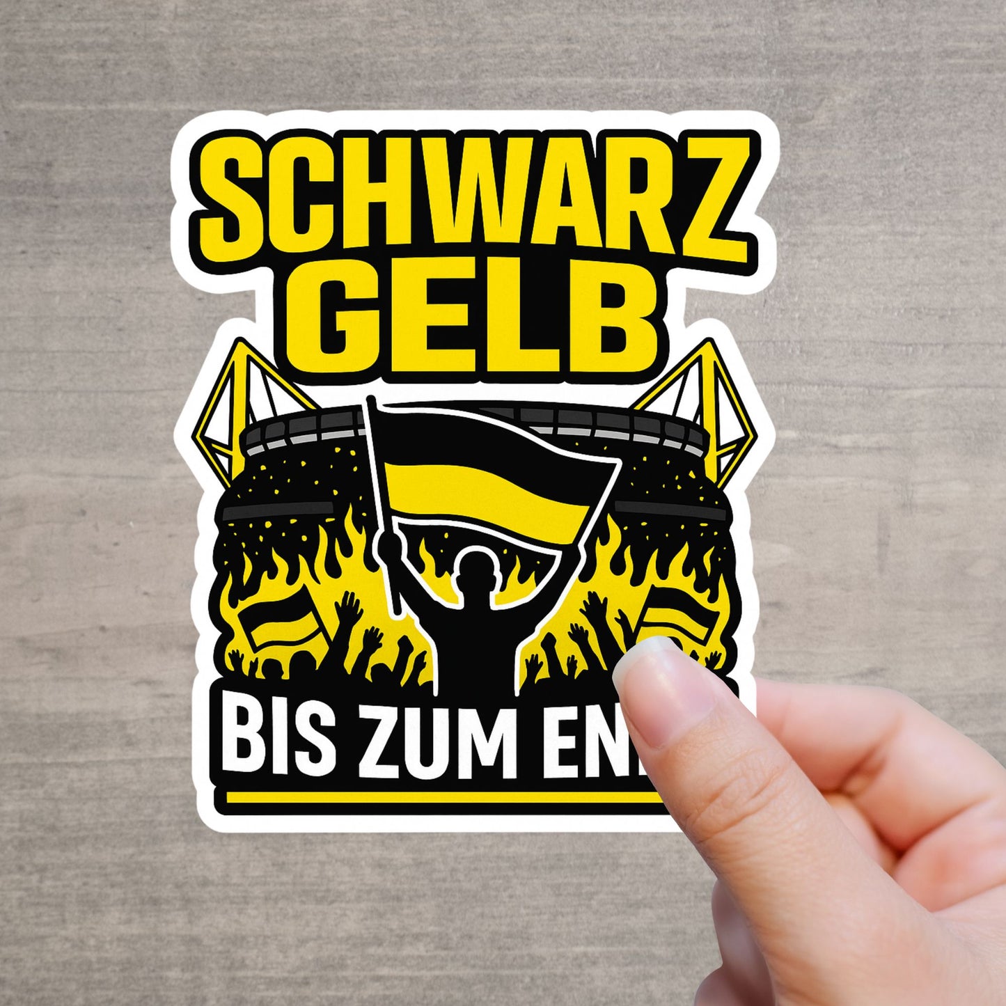 Stadion-Fan-Sticker in Schwarz-Gelb – „Bis zum Ende“