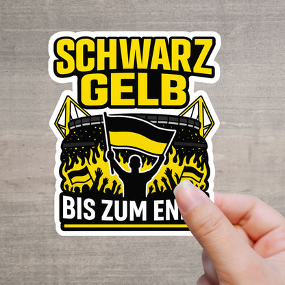 Stadion-Fan-Sticker in Schwarz-Gelb – „Bis zum Ende“