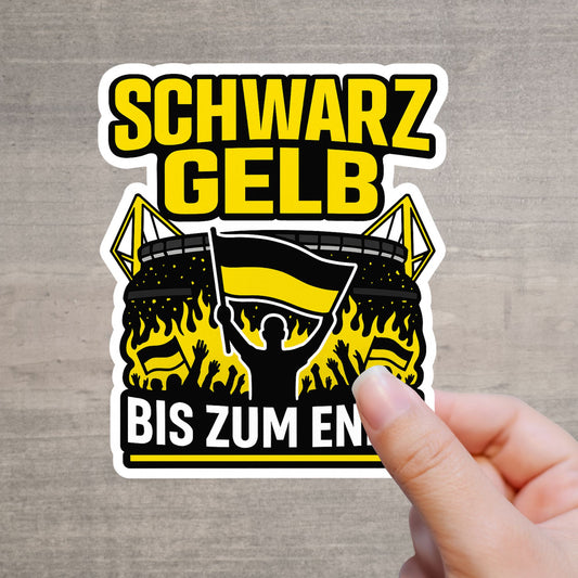 Stadion-Fan-Sticker in Schwarz-Gelb – „Bis zum Ende“