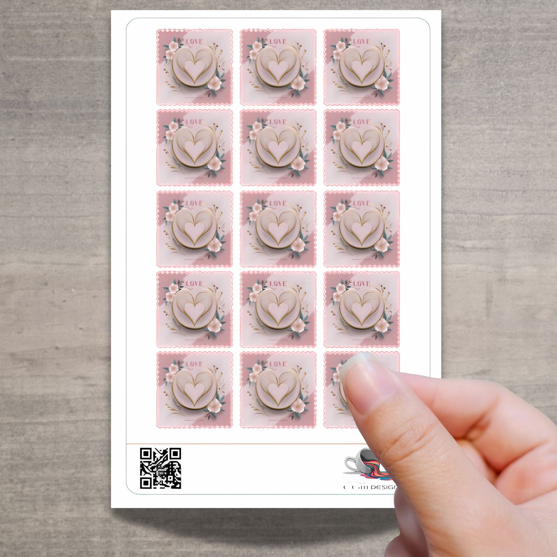 LOVE Sticker mit Herzmotiv und Blumen für Einladung & Hochzeitspost