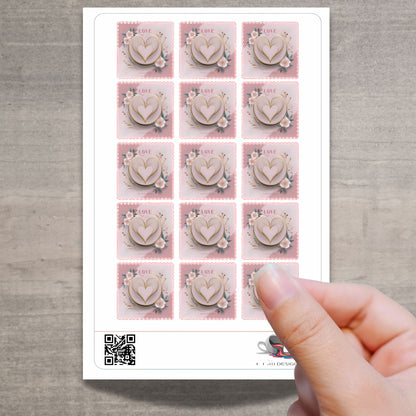 LOVE Sticker mit Herzmotiv und Blumen für Einladung & Hochzeitspost