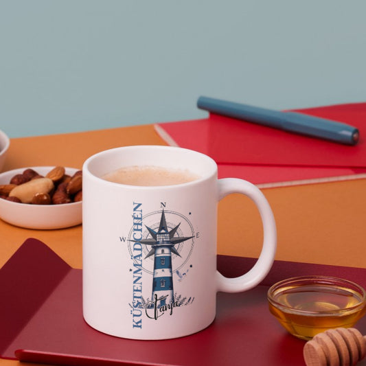 Tasse Kompass Leuchtturm mit Wunschname