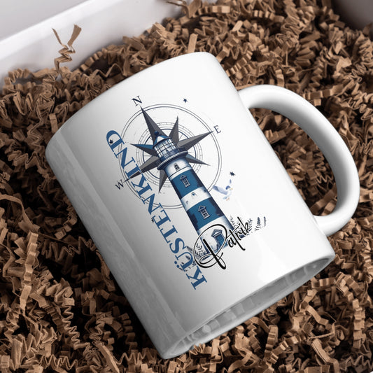 Tasse Kompass Leuchtturm mit Wunschname