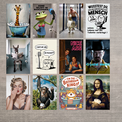 Lustige WC Sticker Serie 1 – 12x Badezimmer Vinylaufkleber im Panini Stil