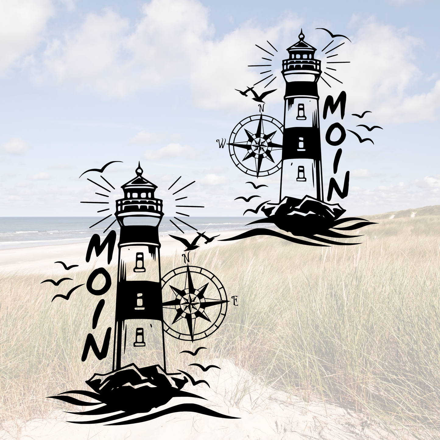 Moin SVG Datei maritim Leuchtturm Windrose Plotterdatei