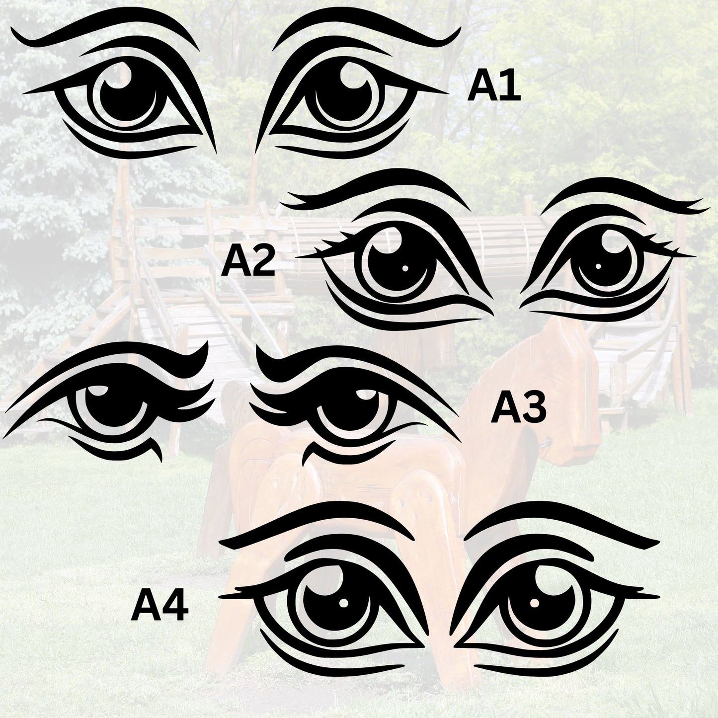 Vinyl Aufkleber „Auge“ für Holzpferd – 4 Varianten, Größe frei wählbar