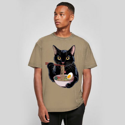 Oversize Washed T-Shirt Asian Cat