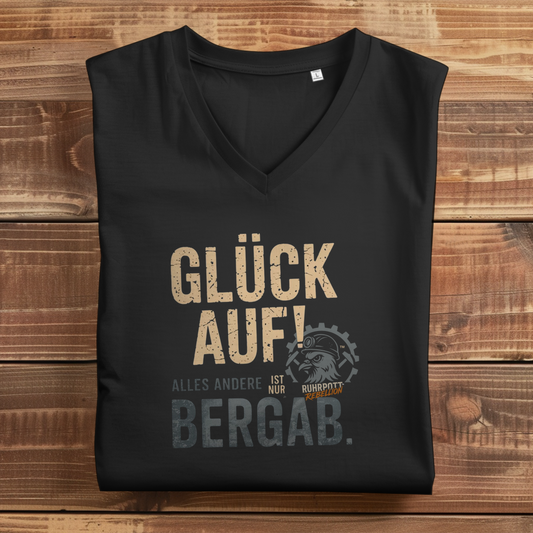Damen Premium Bio V-Neck T-Shirt Glück Auf! Alles andere ist Bergab
