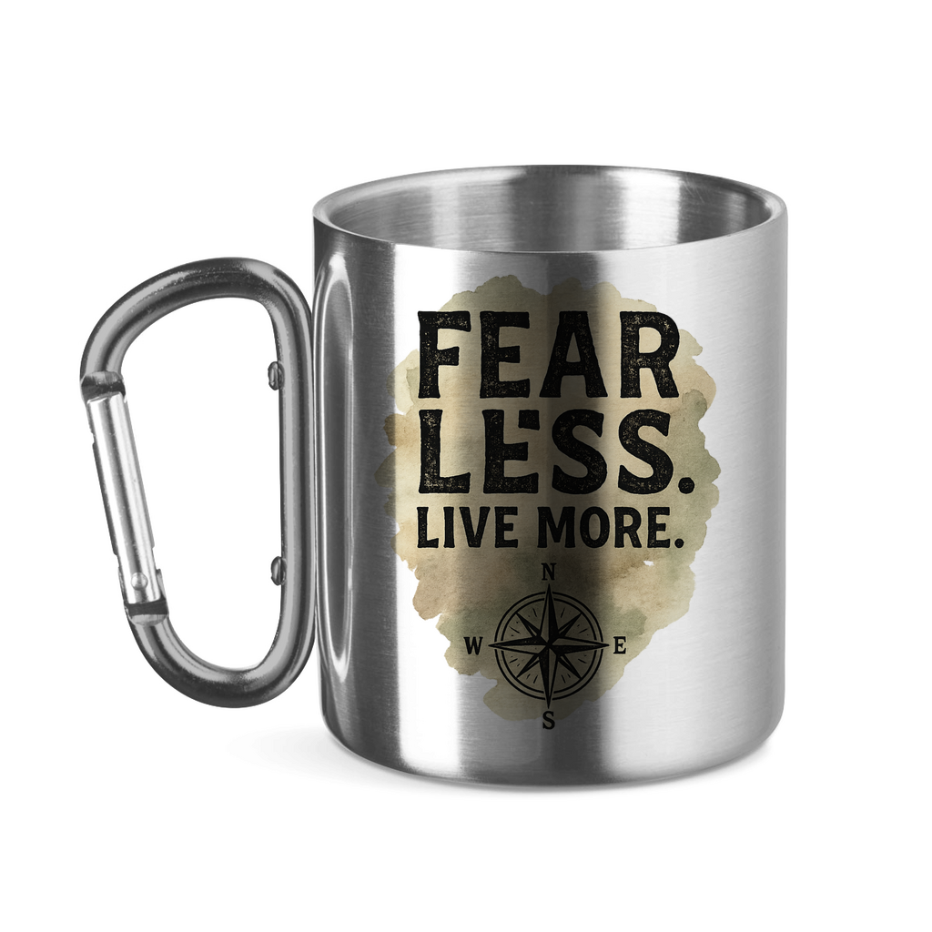 Edelstahltasse mit Karabinergriff Fear Less. Live More