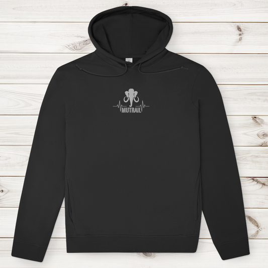 MUTRAIL™ Core Line Herren Premium Bio Hoodie Vorderseite in Schwarz mit Mammut-Logo